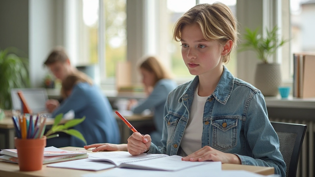 Student med kalender och planeringsbok på skrivbordet, organiserad studieplan, fokuserad studiemiljö