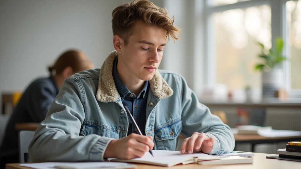 Elev använder minnestekniker med anteckningar och flashcards för effektivt lärande