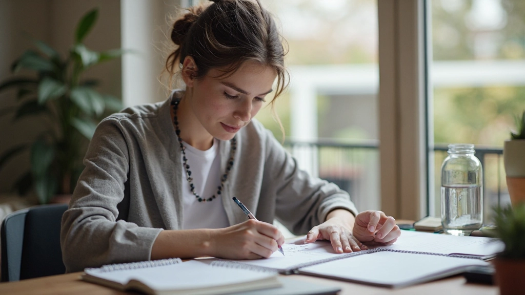 Elev planerar sin studiekalender med organisation och tidshantering vid ett skrivbord