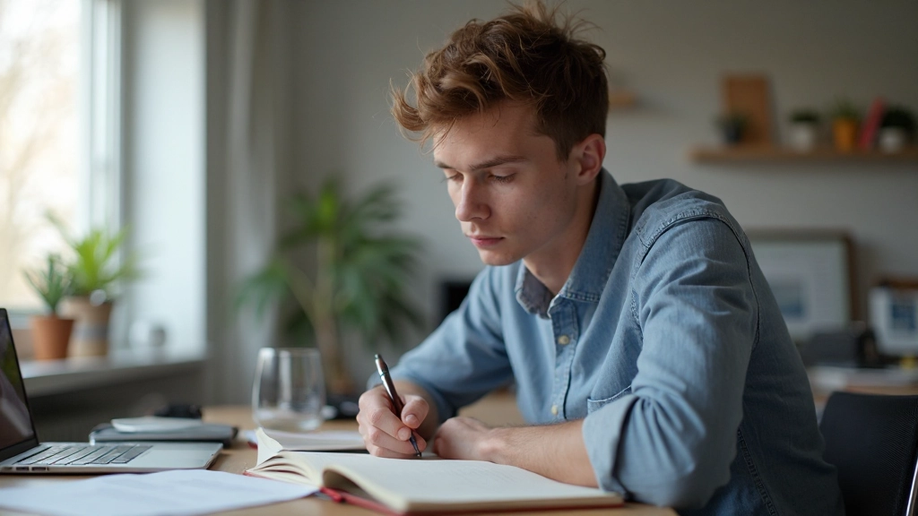 Student studerar vid skrivbord med fokus och motivation under aktiv lärning