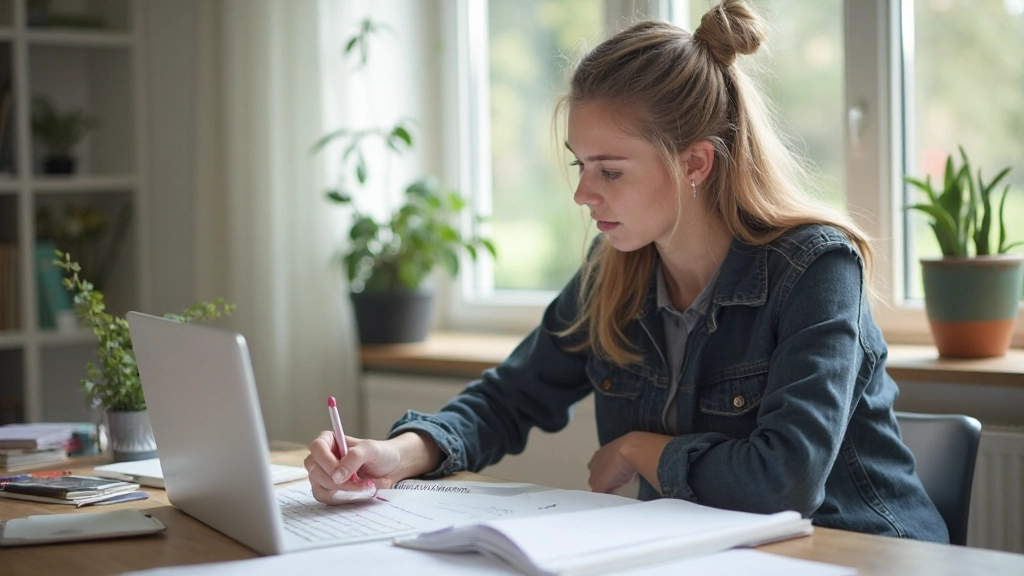 Studerande planerar studieprogram med kalender och studieplan på skrivbordet