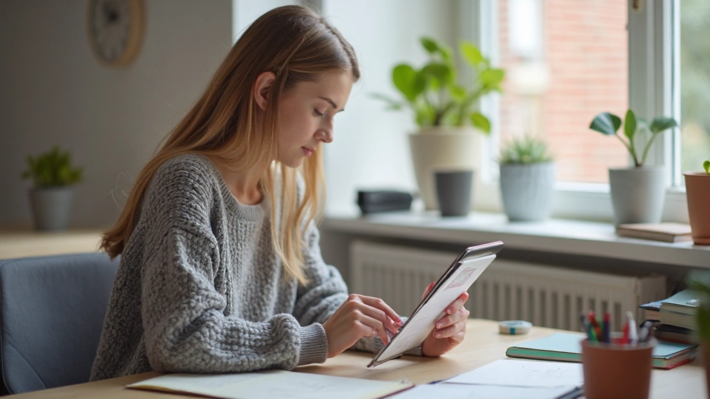 Studerande använder digitala flashcards och anteckningsapp på tablet