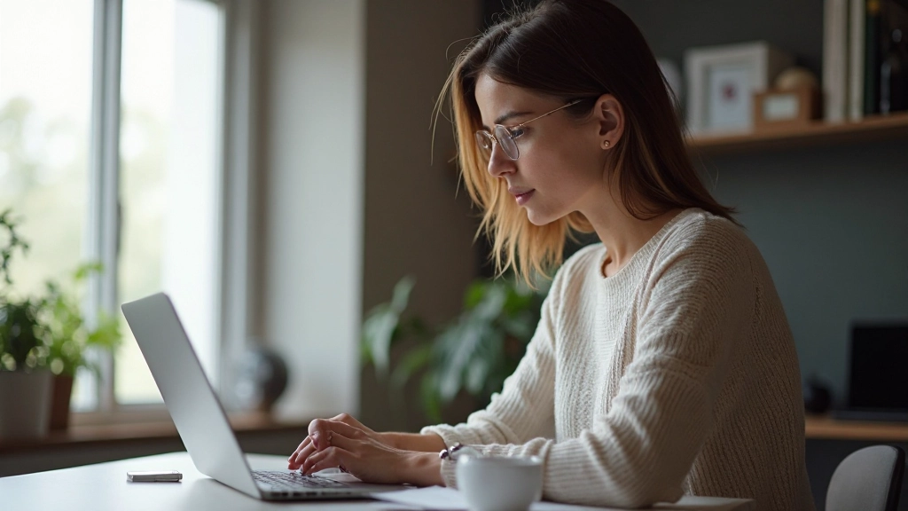 Professionell person som arbetar med e-learning kurs på dator i modernt hemkontor